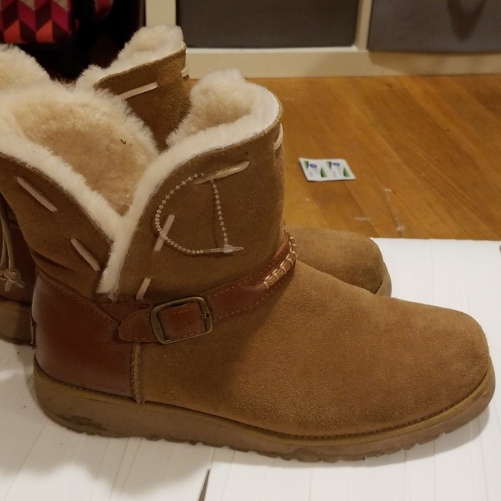 Cute brown suede UGGs with buckle